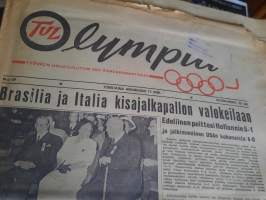 TUL Olympia no 59. 1952 (heinäkuu 17 päivä) Brasilia ja Italia kisajalkapallon valokeilaan, olympia-ajatus juurtunut Suomen sydämeen
