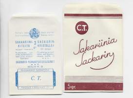 Sakariinia   ja Sakkariinikiteitä   tuote-etiketti , tyhjä tuotepakkaus 2 erilaista