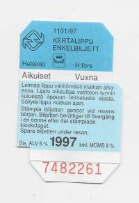 HKL Ketalippu  1997  Aikuiset  matkalippu, linja-autolippu