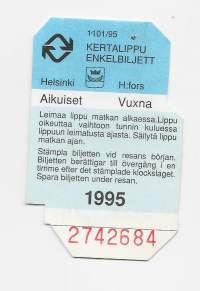 HKL Ketalippu  1995  Aikuiset  matkalippu, linja-autolippu