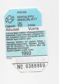HKL Ketalippu  1993  Aikuiset  matkalippu, linja-autolippu