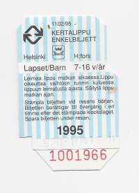 HKL Ketalippu  1995 Lapset  matkalippu, linja-autolippu