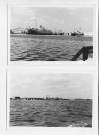 Haminan satama 1960- luku - valokuva 9x13 cm 2 kpl erä tekstit takana