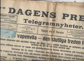 Dagens Press  12. 11.  1918  Telegramnyheter