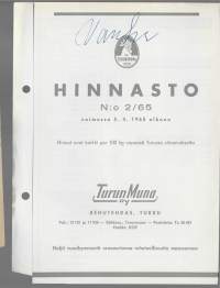 Turun Muna Oy Hinnasto  1965