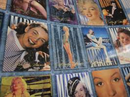 Marilyn Monroe -keräilykorttiarkki / juliste v. 1985, leikkaamaton, julisteessa yhteensä 100 keräilykuvaa, kaikki keskenään erilaisia.