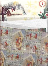 Vanha  joululahjapakettipapereita - joulupaperi,  käärepaperi n 6  A 3 kokoista arkinosaa