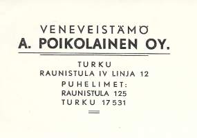 Veneveistämö A. Poikolainen Oy Turku 1949  - firmalomake