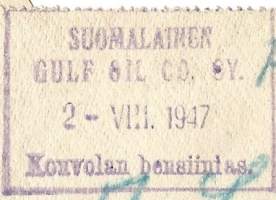 Suomalainen Gulf Kouvolan bensiini as 1947   - firmalomake  4 kpl