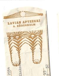 Lavian Apteekki  A Söderholm, resepti  signatuuri  1952