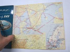 SAS Route map Europe -lentoyhtiön reittikartta / airline route map with 2 postcards