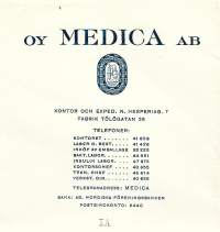 Medica Oy Helsinki 1941 - firmalomake