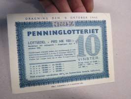 Raha-arpa, Raha-arpajaiset / Penninglotteriet, lottsedel lokakuu 1943 nr 45517 -arpa