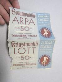 Suomen Sotainvaliidiarpa 1944 - Finlands Krigsinvalidlott, arvonta 29.4.1944, nr 037781 -lottery ticket
