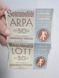Suomen Sotainvaliidiarpa 1944 - Finlands Krigsinvalidlott, arvonta 29.4.1944, nr 177305 -lottery ticket