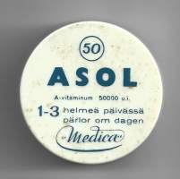 Asol A-vitamiini  - tyhjä  lääkerasia muovia  50x15 mm