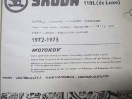 Skoda 100, 100L, 110L (de luxe) 1972-73 List of Spare Parts Seznam nahradnich dilu, Datalogue de pièces détachees, Ersatzteile-Katalog -varaosaluettelo