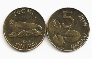 5 markkaa  2001 / Suomen viimeinen 5 markan kolikko &quot;norppa vitonen&quot;