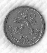 Suomi 1 mk 1964 Hopeaa / silver 6.4 g (350/1000)