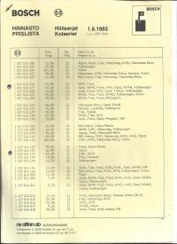 Bosch Hiilisarjat hinnasto 1983  - tuote-esite myyntiesite    3 sivua