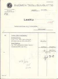 Suomen Teollisuusliitto 1952  firmalomake