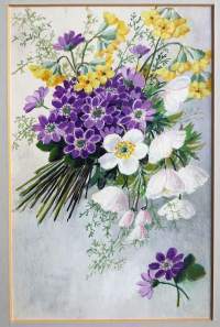 Elena Kojine,   Kukkia   alkuperäismaalaus, postikortin originaali ei sign kehystetty 35x27 cm