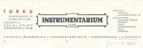 Instrumentarium  Turku 1951 - firmalomake