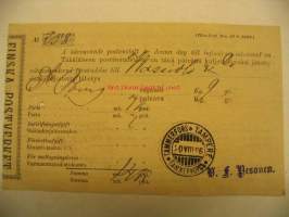Kirjattu kirje lähetyskuitti 20.8.1896 Tampere