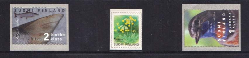 Suomi - Postimerkki 1999 - Yleismerkkejä Lohi (LAPE 1457), sinirinta (1458), kevätesikko (1472)  ** postituore . 3 x 1.lk/2.lk.