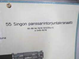 55 Singon panssarintorjuntakranaatti -SA opetustaulu, tukevaa kartonkia, käytetty varusmieskoulutuksessa