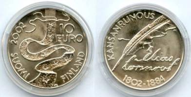 10 euro 2002 Elias LönnrotElias Lönnrot &amp; kansanrunous  Hopeaa r 27 g (925/1000).