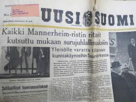 Uusi Suomi numerot 28.1-5.2.1951 Sotamarsalkka Mannerheim kuollut, hautajaiset - 9 peräkkäistä lehteä kuolemasta hautajaisiin