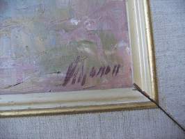 Tuntematon taiteilija, &quot;Etelästä&quot; öljymaalaus kankaalle 38x46/56x65 cm  sign Viljonen