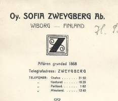 Sofia Zweyberg Oy  Wiborg 1922  - firmalomake
