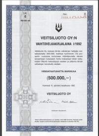 Veitsiluoto Oy, vaihtovelkakirjalaina 500 000 mk, Kemi 15.6.1992