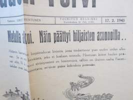 Totuuden Torvi 1945 nr 3, 17.2.1945 Ernesti Hentunen, Radikaalinen kansanpuolue -julkaisu, paljastuksia, skandaaleja, äärioikeiston naamioitumispyrkimyksiä, ym. m
