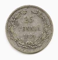 25 penniä  1891 hopeaa