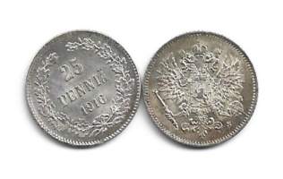 25 penniä  1916 hopeaa