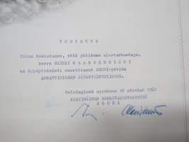 Keskinäinen Henkivakuutusosakeyhtiö Suomi - Todistus Suomi-yhtiön Ammattimiehen Pätevyystutkinto 1962 -myöntökirja
