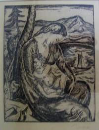 Axel Törneman, Madonna, grafiikka sign Törneman 38x28/62x55 cm / TÖRNEMAN, Axel (1880-1925