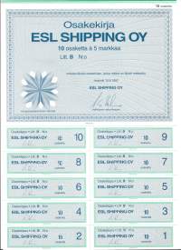 ESL Shipping Oy, 10 x 5 mk  osakekirja, Helsinki 12.6.1997