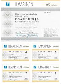 Ilmarinen Eläkevakuutus Oy, 100x 10 000 mk  osakekirja, Helsinki 25.10.1990