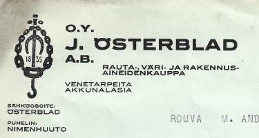J Österblad  Oy  Turku 1937 -   firmalomake