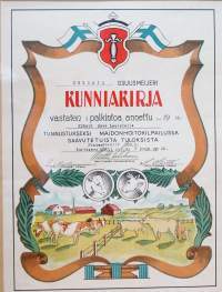 Kreinin Osuusmeijeri Kurikka -kunniakirja kehystetty juliste 48x38 cm