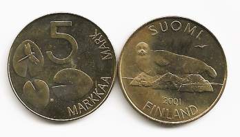 5 markkaa  2001 / Suomen viimeinen 5 markan kolikko &quot;norppa vitonen&quot;