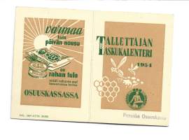 Perniön Osuuskassa lompakkoalmanakka 1954