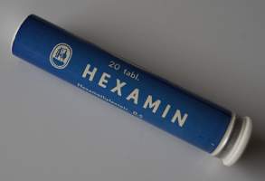 Hexamin  tyhjä käyttämätön lääkepakkaus  peltiä   80x15  mm