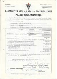 Kauppiaitten Keskinäinen Palovakuutusyhtiö - vakuutuskirja  Helsinki 1954