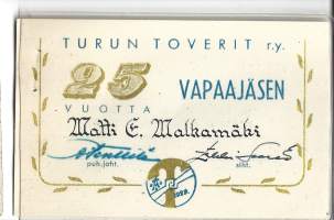 Turun Toverit ry  25 vuotta vapaajäsen