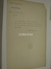 Herbert Emerik Aalto -Valtion Rautatiet asiakirja, todistus telegraafilaitteen hoidon osaamisesta Karjaa, 1901